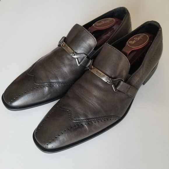 HUGO BOSS- Men’s Leather Loafer Slip-on Dress Shoe Pewter/Gray US 7.5 UK 6.5 - Picture 12 of 16